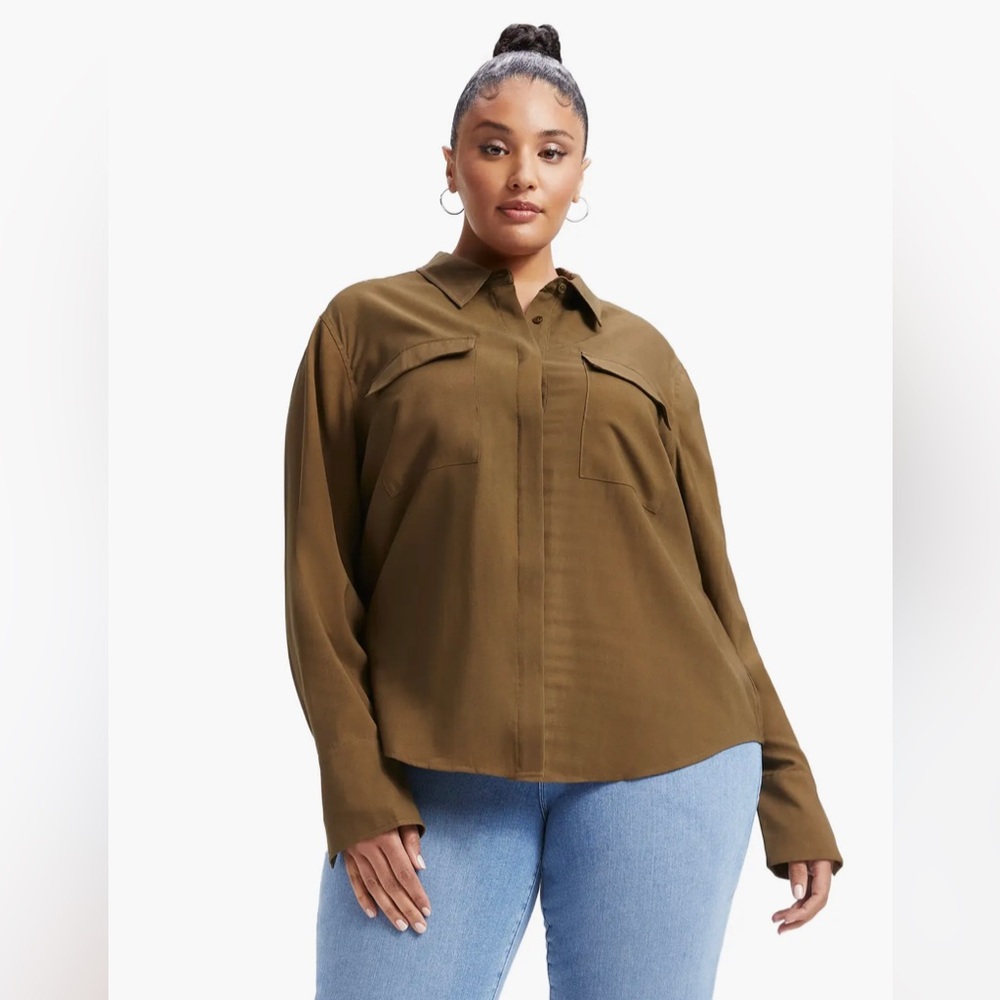 Good American Flap Button-Up Shirt